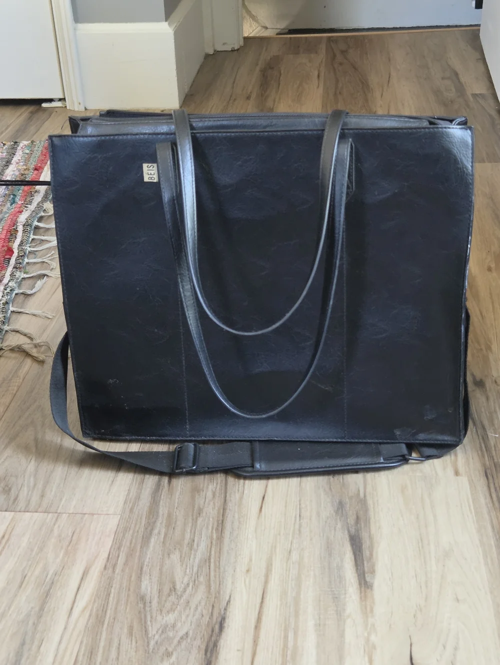 Beis Black Leather Tote Bag - Designer-Inspired Women's Shoulder Bag - Picture 8 of 13